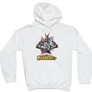 My Hero Academia Mens Pullover Hoodie Giant Group Under All Might Over Logo S/M